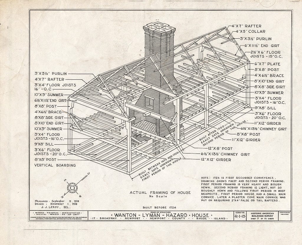 Blueprint HABS RI,3-NEWP,12- (Sheet 11 of 16) - Wanton-Lyman-Hazard House, 17 Broadway, Newport, Newport County, RI