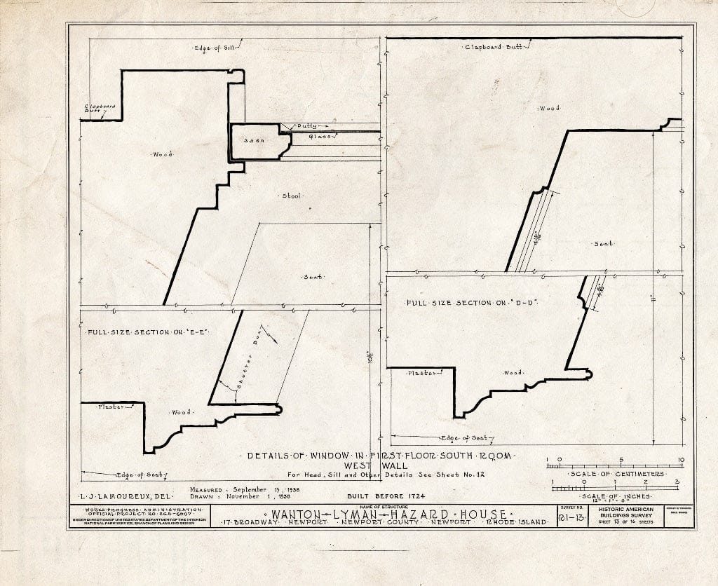 Blueprint HABS RI,3-NEWP,12- (Sheet 13 of 16) - Wanton-Lyman-Hazard House, 17 Broadway, Newport, Newport County, RI