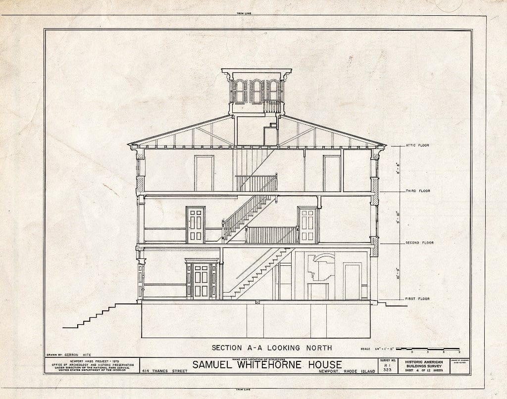 Blueprint HABS RI,3-NEWP,50- (Sheet 4 of 12) - Samuel Whitehorne House, 414 Thames Street, Newport, Newport County, RI