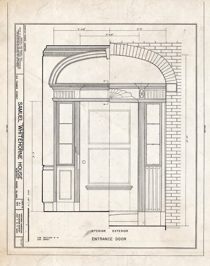 Blueprint HABS RI,3-NEWP,50- (Sheet 6 of 12) - Samuel Whitehorne House, 414 Thames Street, Newport, Newport County, RI