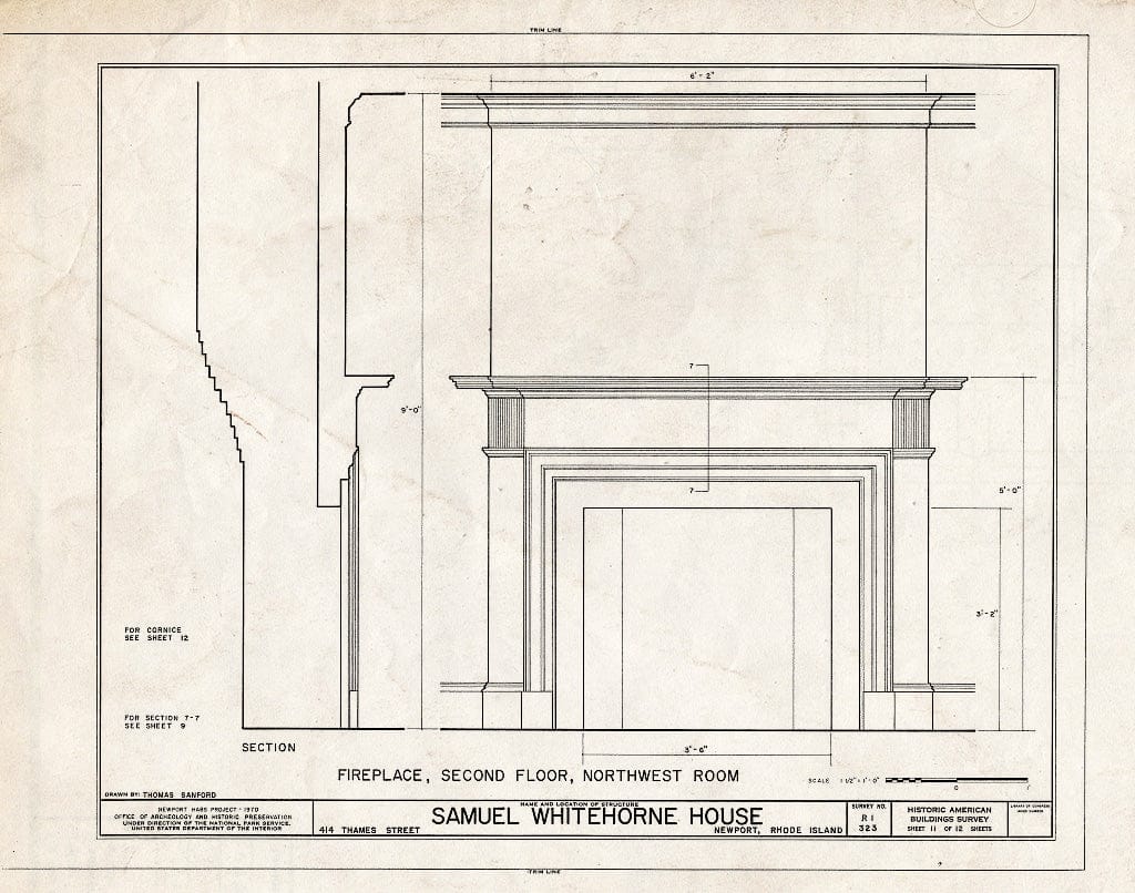 Blueprint HABS RI,3-NEWP,50- (Sheet 11 of 12) - Samuel Whitehorne House, 414 Thames Street, Newport, Newport County, RI