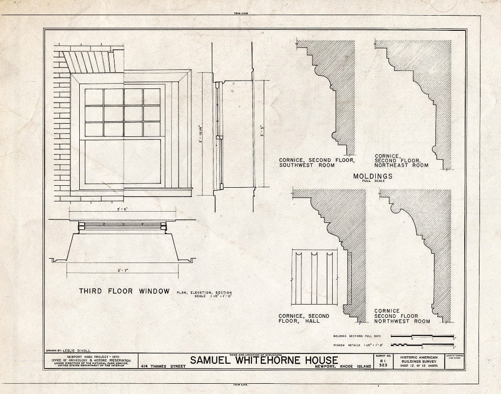 Blueprint HABS RI,3-NEWP,50- (Sheet 12 of 12) - Samuel Whitehorne House, 414 Thames Street, Newport, Newport County, RI