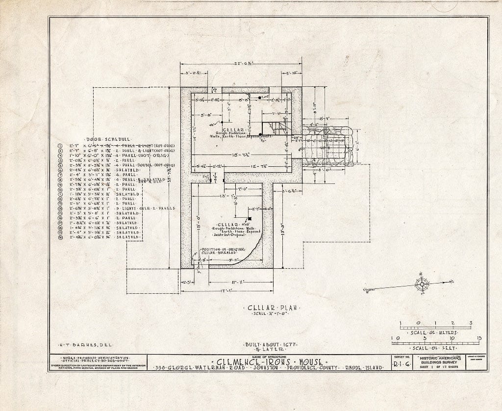Blueprint HABS RI,4-JONTO,1- (Sheet 1 of 12) - Thomas Clemence House, 38 George Waterman Road, North Providence, Providence County, RI
