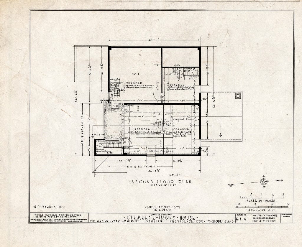 Blueprint HABS RI,4-JONTO,1- (Sheet 3 of 12) - Thomas Clemence House, 38 George Waterman Road, North Providence, Providence County, RI