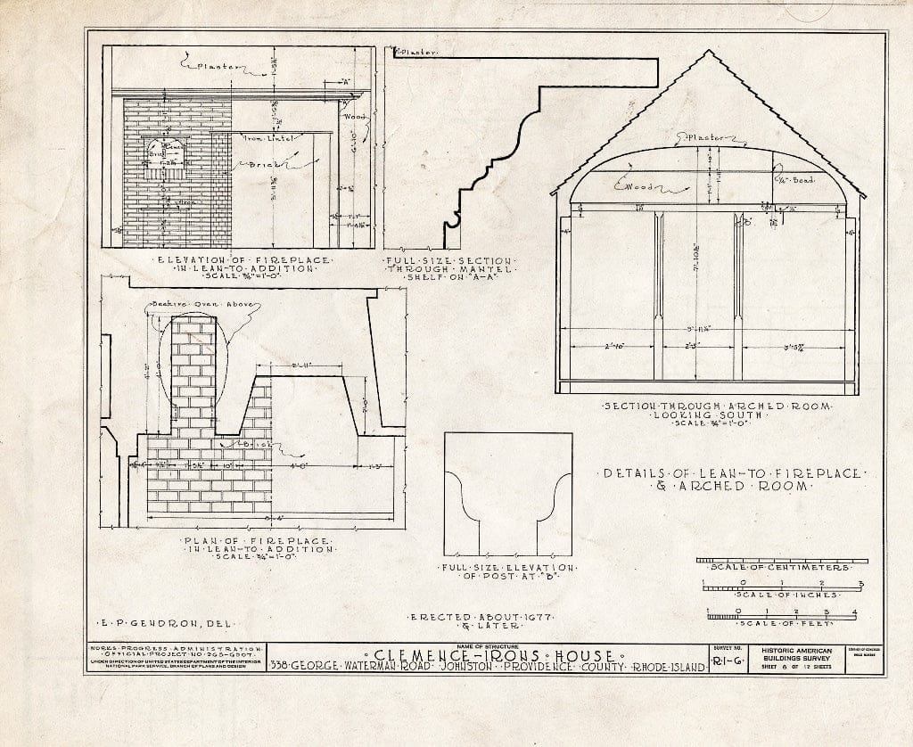 Blueprint HABS RI,4-JONTO,1- (Sheet 8 of 12) - Thomas Clemence House, 38 George Waterman Road, North Providence, Providence County, RI