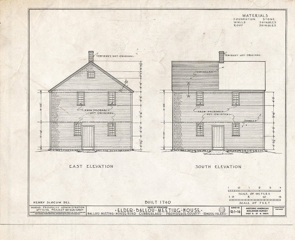 Blueprint HABS RI,4-CUMB,1- (Sheet 2 of 8) - Elder Ballou Meetinghouse, Ballou Meetinghouse Road & West Wrentham Road, Cumberland Hill, Providence County, RI
