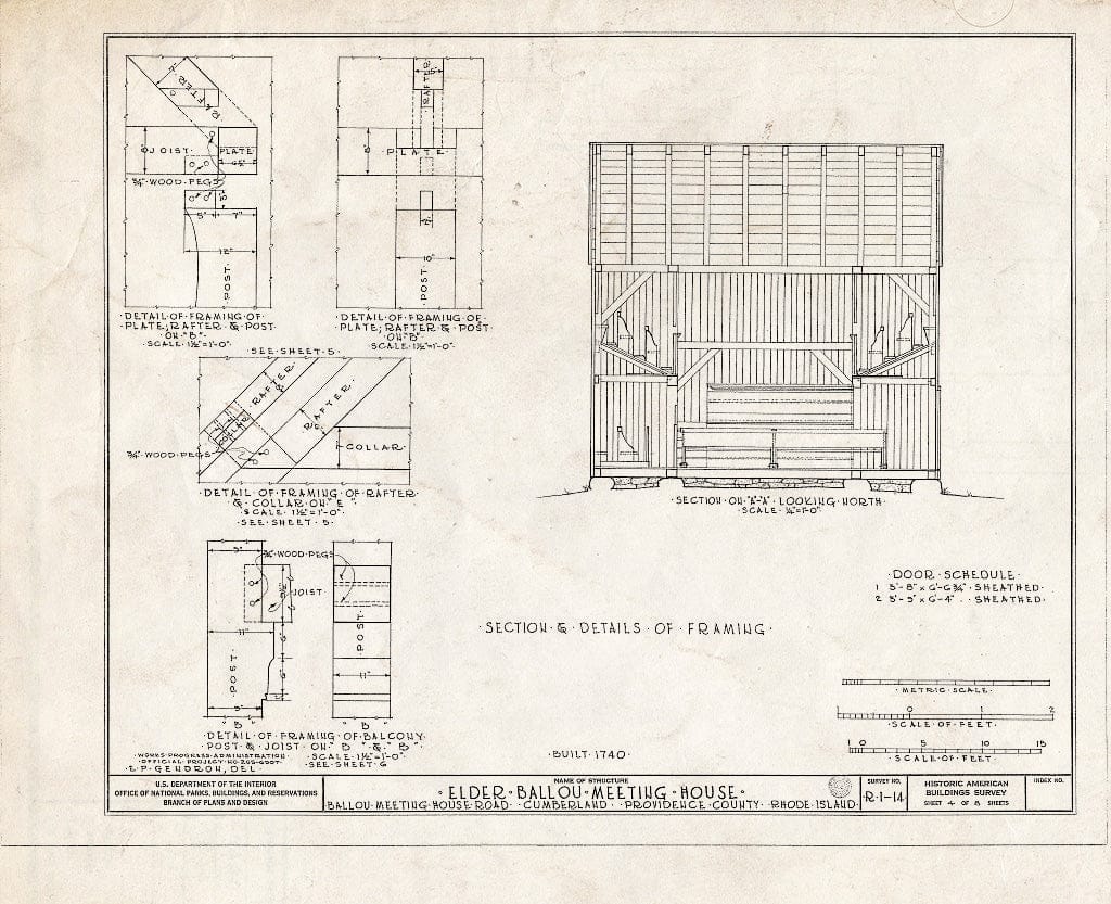 Blueprint HABS RI,4-CUMB,1- (Sheet 4 of 8) - Elder Ballou Meetinghouse, Ballou Meetinghouse Road & West Wrentham Road, Cumberland Hill, Providence County, RI