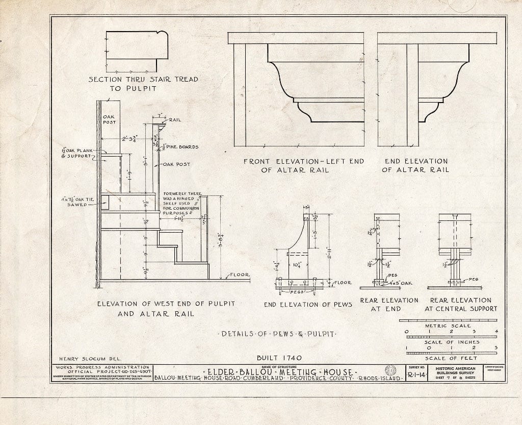 Blueprint HABS RI,4-CUMB,1- (Sheet 7 of 8) - Elder Ballou Meetinghouse, Ballou Meetinghouse Road & West Wrentham Road, Cumberland Hill, Providence County, RI