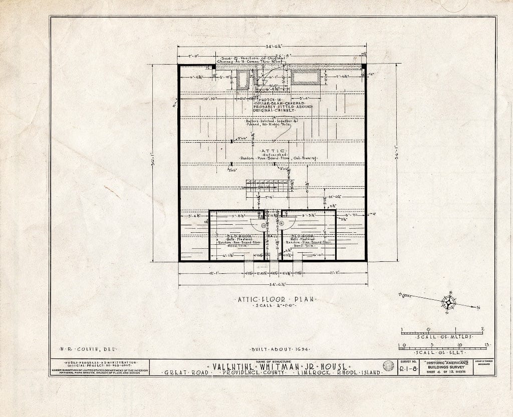 Blueprint HABS RI,4-LIMRO,1- (Sheet 4 of 12) - Valentine Whitman, Jr. House, Great Road & Meetinghouse Road, Lime Rock, Providence County, RI
