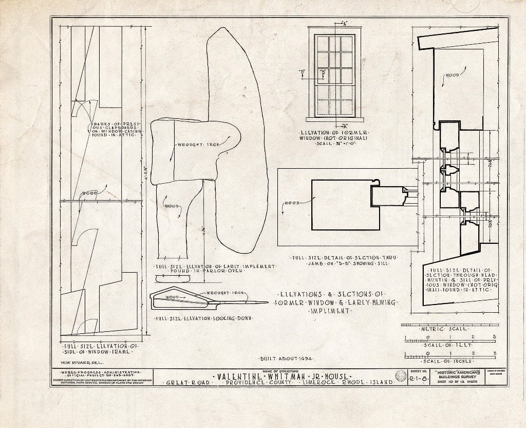 Blueprint HABS RI,4-LIMRO,1- (Sheet 10 of 12) - Valentine Whitman, Jr. House, Great Road & Meetinghouse Road, Lime Rock, Providence County, RI