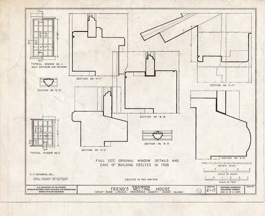 Blueprint 15. Original Window and eave Details - Friends Meetinghouse, Great Road, Saylesville, Providence County, RI