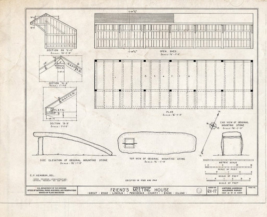 Blueprint 19. Open shed and mounting Stone - Friends Meetinghouse, Great Road, Saylesville, Providence County, RI