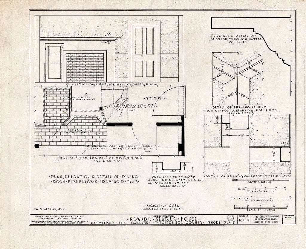 Blueprint HABS RI,4-Oak,1- (Sheet 9 of 11) - Edward Searle House, 107 Wilbur Avenue, Oaklawn, Providence County, RI