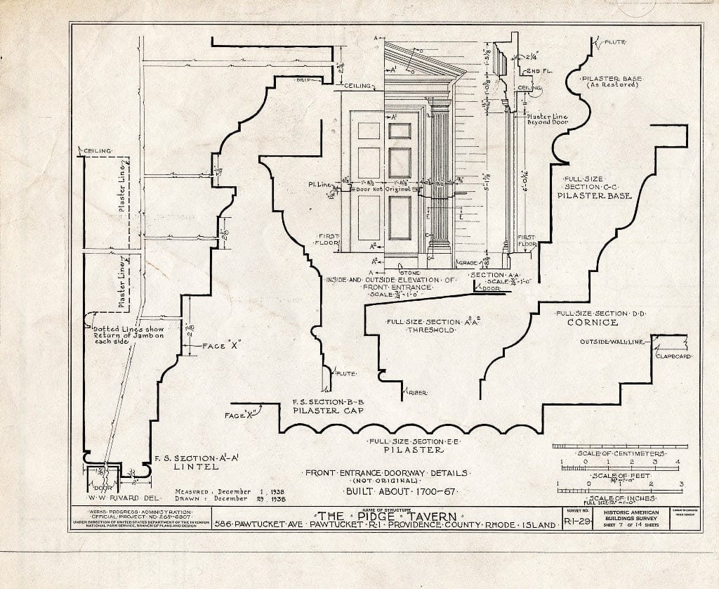 Blueprint HABS RI,4-PAWT,1- (Sheet 7 of 14) - Pidge Tavern, 586 Pawtucket Avenue, Pawtucket, Providence County, RI
