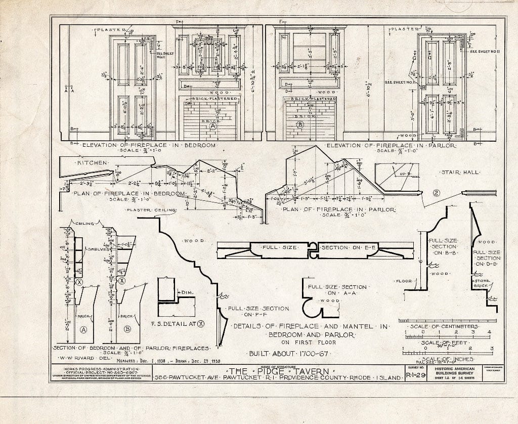 Blueprint HABS RI,4-PAWT,1- (Sheet 12 of 14) - Pidge Tavern, 586 Pawtucket Avenue, Pawtucket, Providence County, RI