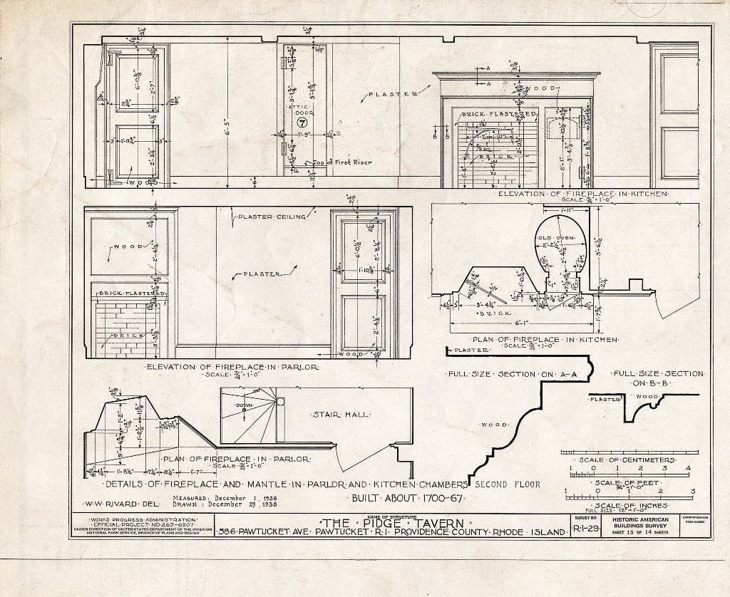 Blueprint HABS RI,4-PAWT,1- (Sheet 13 of 14) - Pidge Tavern, 586 Pawtucket Avenue, Pawtucket, Providence County, RI