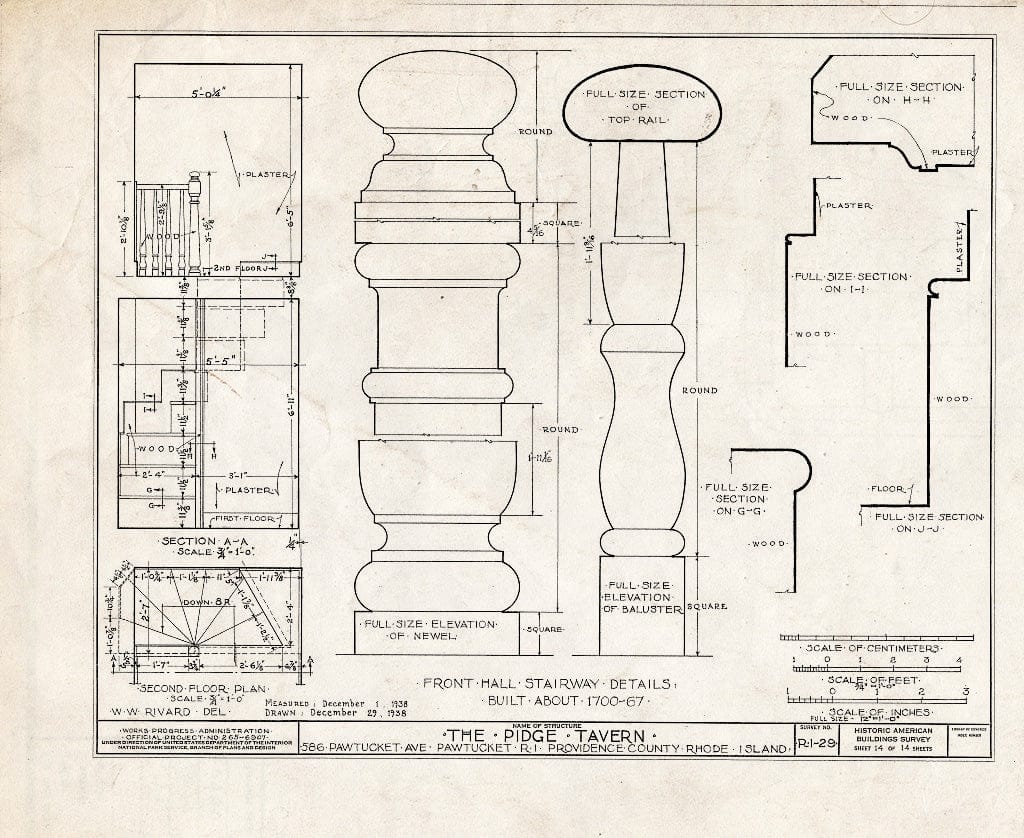 Blueprint HABS RI,4-PAWT,1- (Sheet 14 of 14) - Pidge Tavern, 586 Pawtucket Avenue, Pawtucket, Providence County, RI