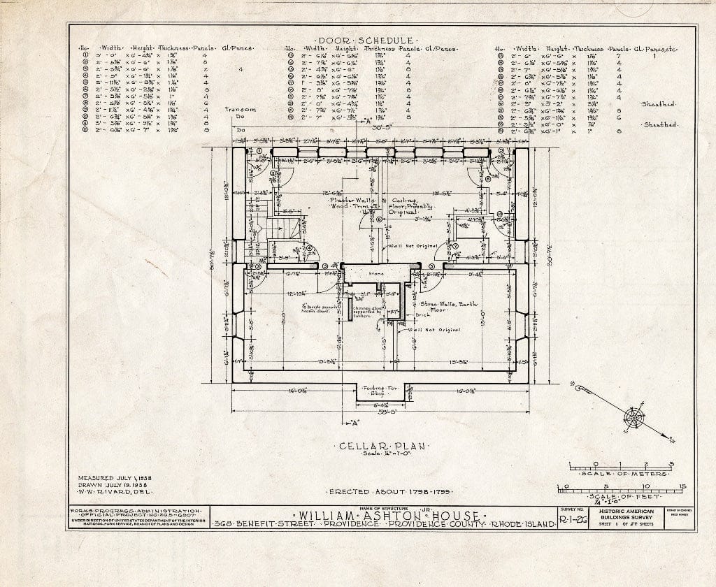 Blueprint HABS RI,4-PROV,30- (Sheet 1 of 27) - William Ashton, Jr. House, 368 Benefit Street, Providence, Providence County, RI