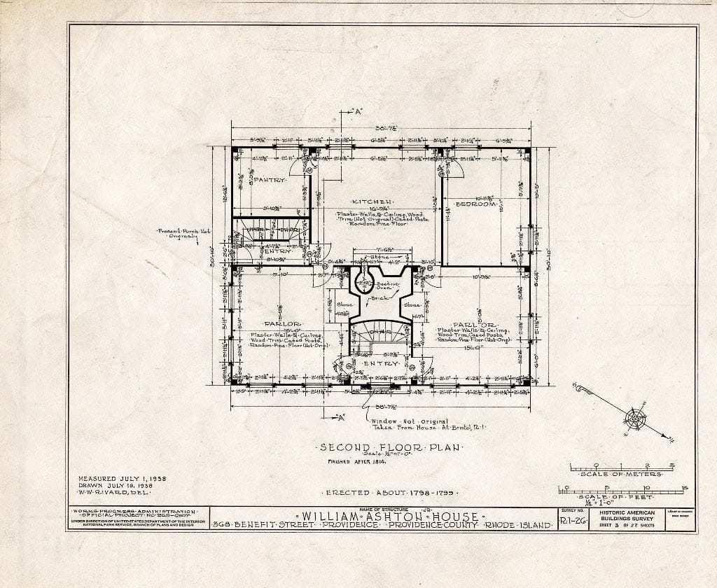 Blueprint HABS RI,4-PROV,30- (Sheet 3 of 27) - William Ashton, Jr. House, 368 Benefit Street, Providence, Providence County, RI
