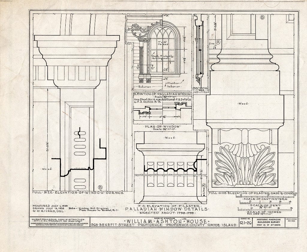 Blueprint HABS RI,4-PROV,30- (Sheet 13 of 27) - William Ashton, Jr. House, 368 Benefit Street, Providence, Providence County, RI