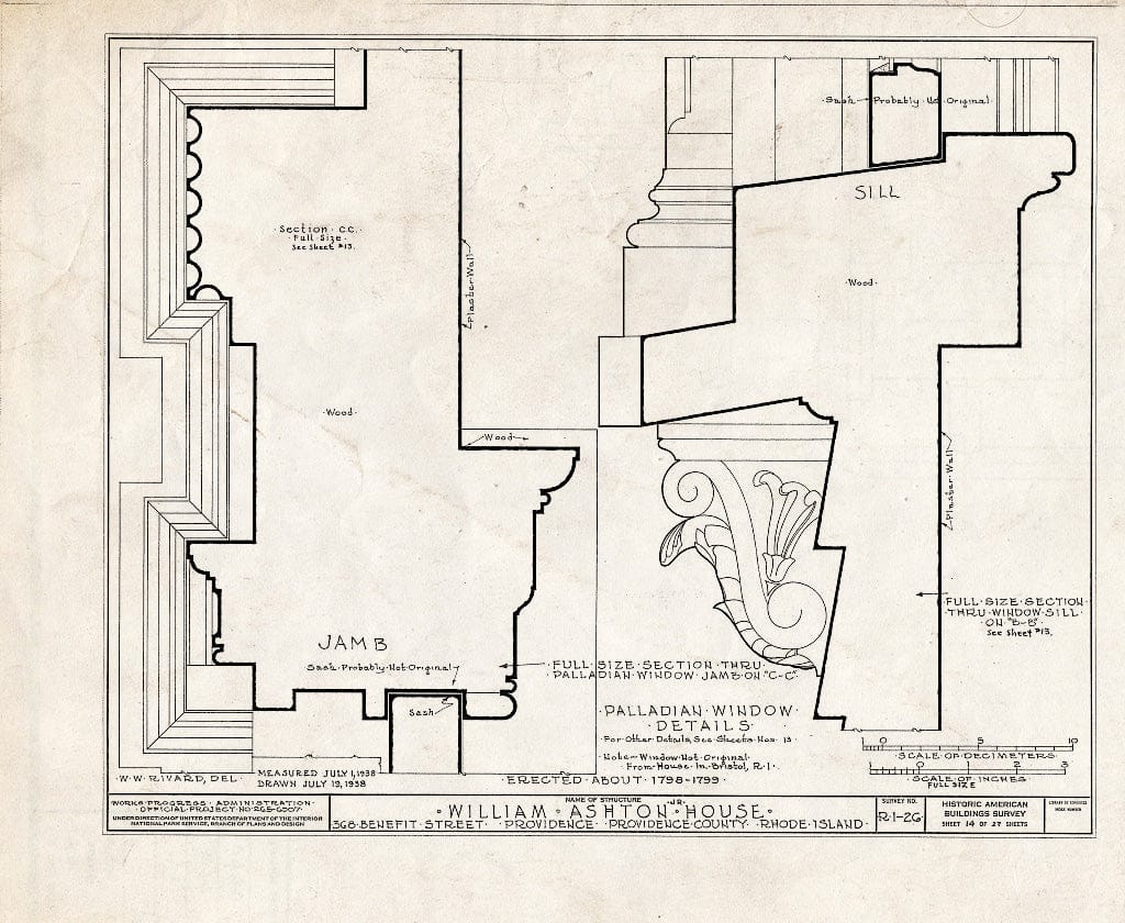 Blueprint HABS RI,4-PROV,30- (Sheet 14 of 27) - William Ashton, Jr. House, 368 Benefit Street, Providence, Providence County, RI