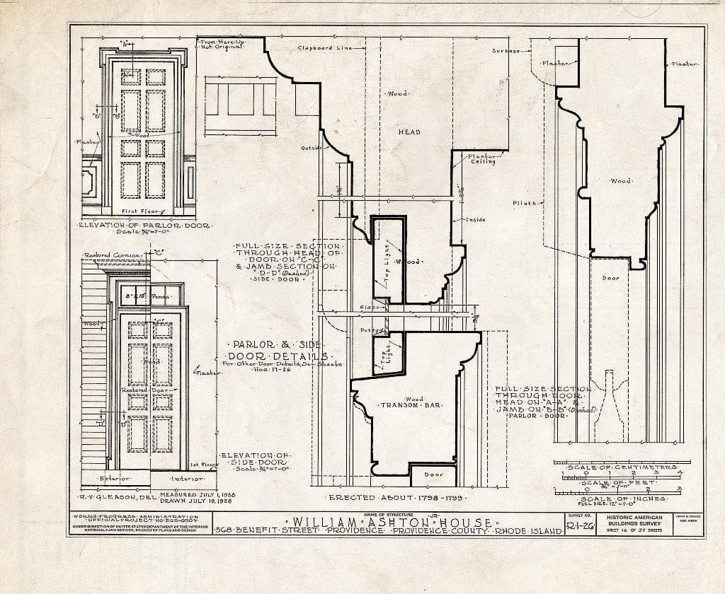 Blueprint HABS RI,4-PROV,30- (Sheet 16 of 27) - William Ashton, Jr. House, 368 Benefit Street, Providence, Providence County, RI