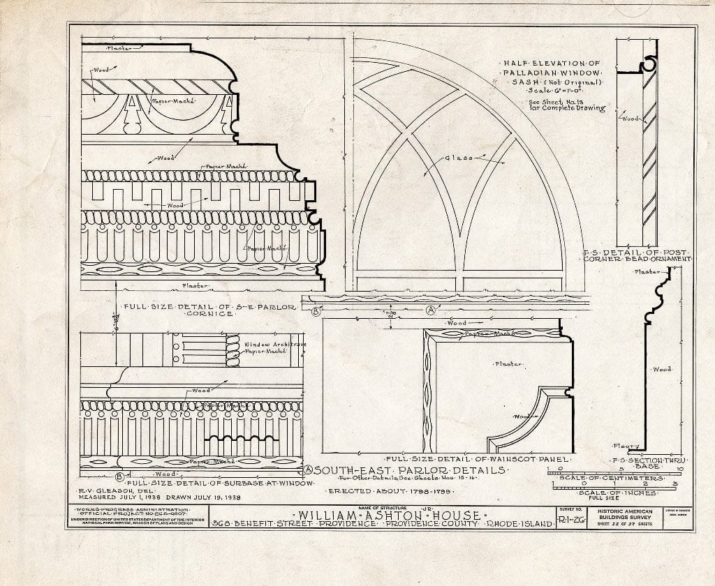 Blueprint HABS RI,4-PROV,30- (Sheet 22 of 27) - William Ashton, Jr. House, 368 Benefit Street, Providence, Providence County, RI