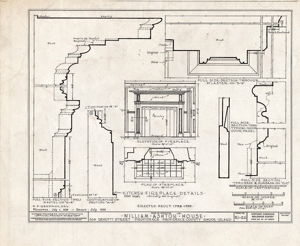 Blueprint HABS RI,4-PROV,30- (Sheet 25 of 27) - William Ashton, Jr. House, 368 Benefit Street, Providence, Providence County, RI