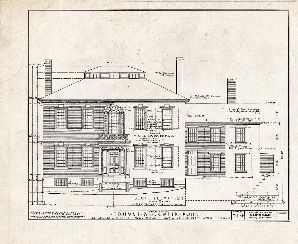 Blueprint HABS RI,4-PROV,26- (Sheet 6 of 56) - Truman Beckwith House, 42 College Street, Providence, Providence County, RI