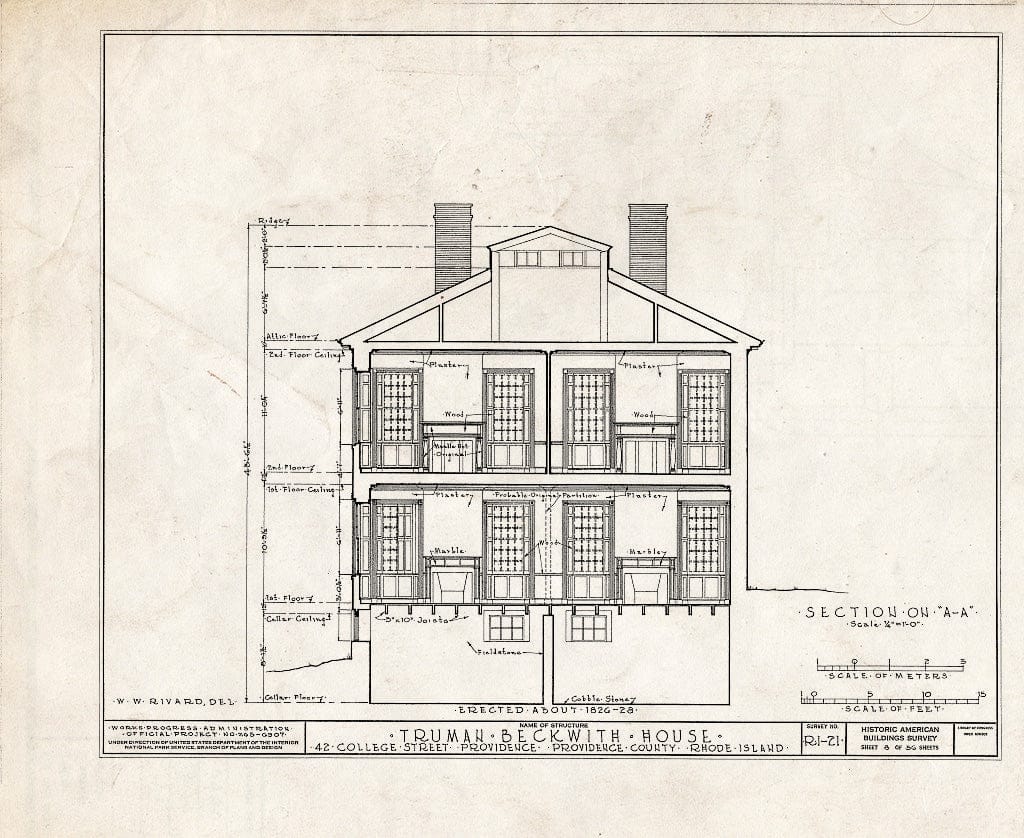 Blueprint HABS RI,4-PROV,26- (Sheet 8 of 56) - Truman Beckwith House, 42 College Street, Providence, Providence County, RI