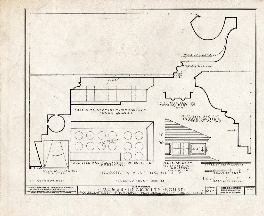 Blueprint HABS RI,4-PROV,26- (Sheet 9 of 56) - Truman Beckwith House, 42 College Street, Providence, Providence County, RI