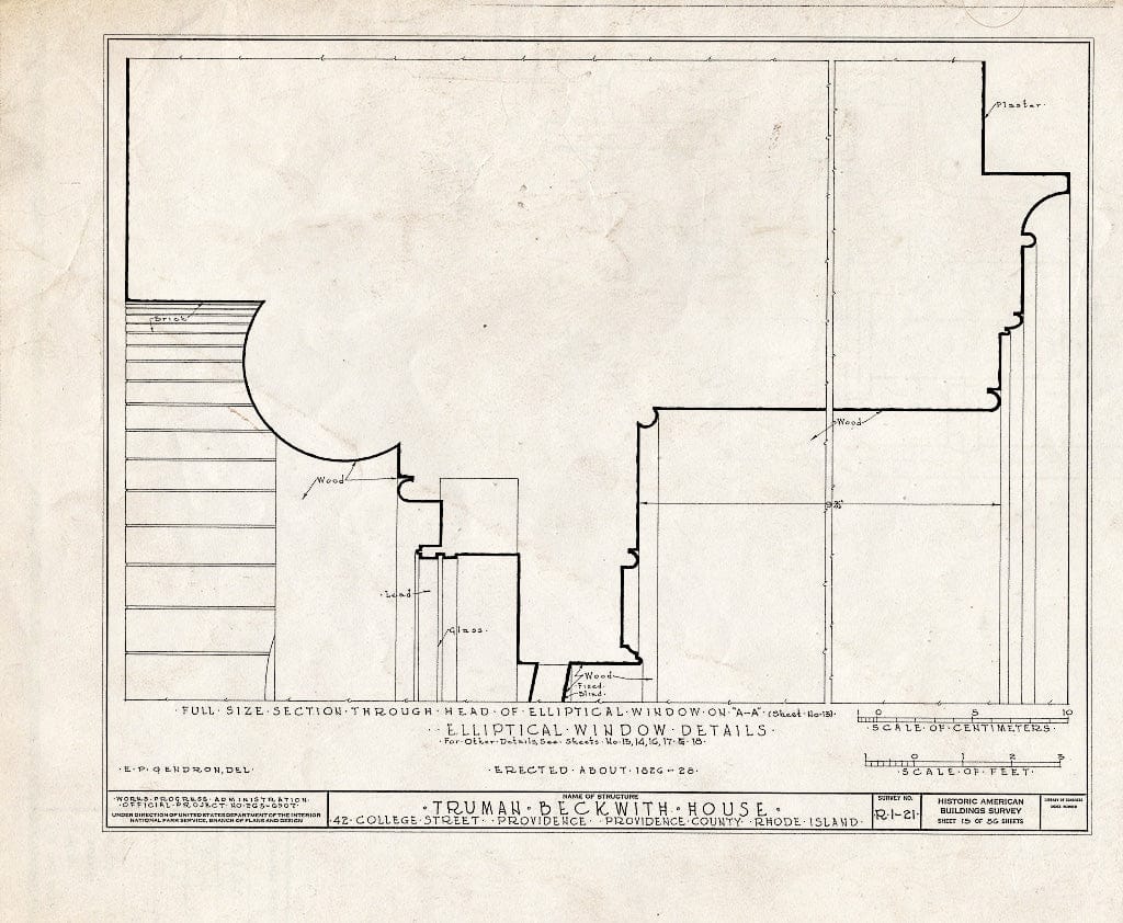 Blueprint HABS RI,4-PROV,26- (Sheet 15 of 56) - Truman Beckwith House, 42 College Street, Providence, Providence County, RI