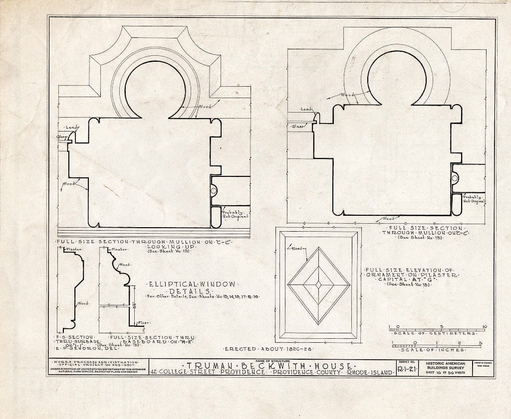Blueprint HABS RI,4-PROV,26- (Sheet 16 of 56) - Truman Beckwith House, 42 College Street, Providence, Providence County, RI
