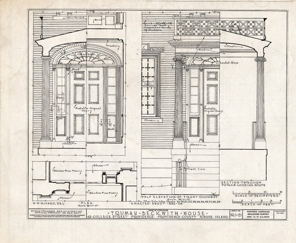 Blueprint HABS RI,4-PROV,26- (Sheet 19 of 56) - Truman Beckwith House, 42 College Street, Providence, Providence County, RI