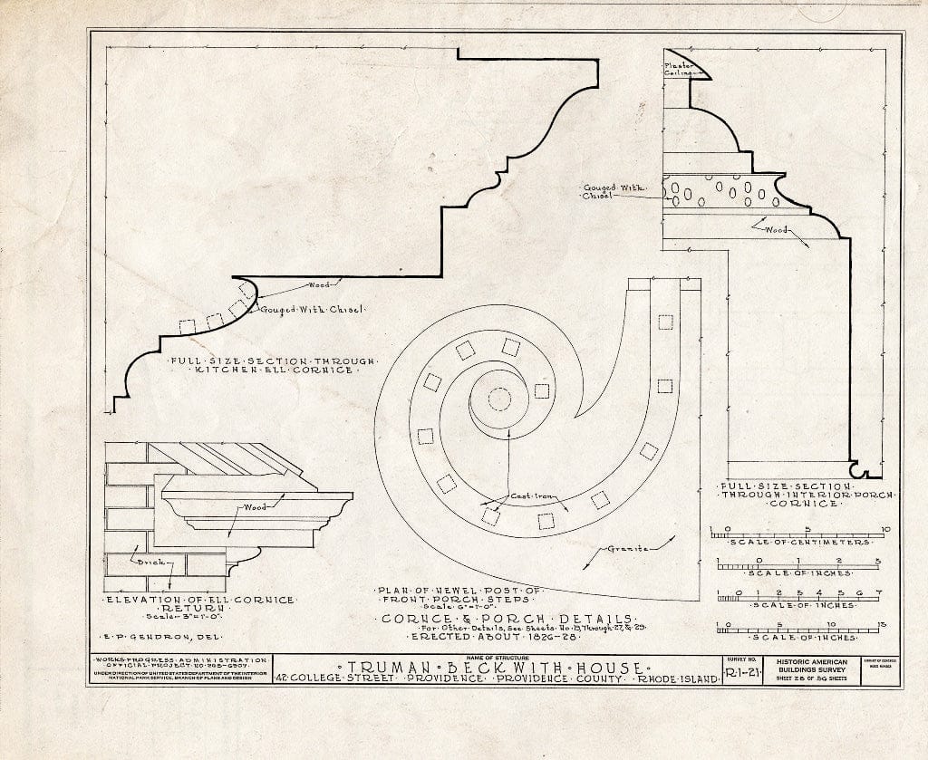 Blueprint HABS RI,4-PROV,26- (Sheet 28 of 56) - Truman Beckwith House, 42 College Street, Providence, Providence County, RI