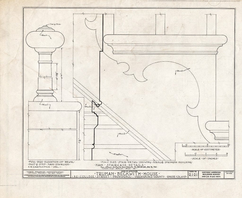 Blueprint HABS RI,4-PROV,26- (Sheet 35 of 56) - Truman Beckwith House, 42 College Street, Providence, Providence County, RI