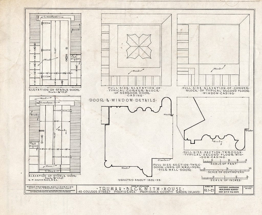 Blueprint HABS RI,4-PROV,26- (Sheet 37 of 56) - Truman Beckwith House, 42 College Street, Providence, Providence County, RI
