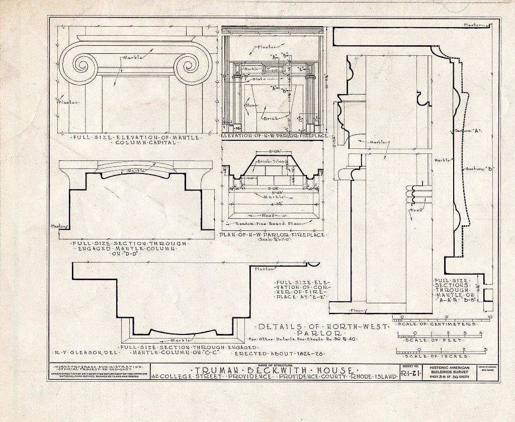 Blueprint HABS RI,4-PROV,26- (Sheet 38 of 56) - Truman Beckwith House, 42 College Street, Providence, Providence County, RI