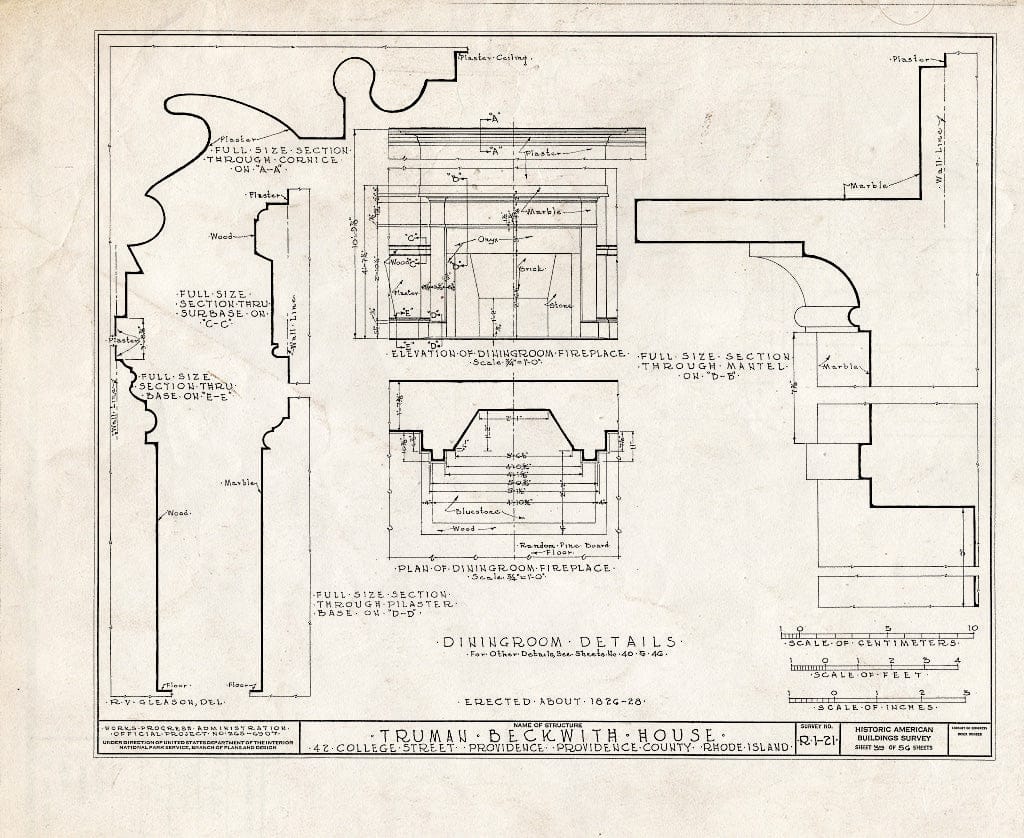 Blueprint HABS RI,4-PROV,26- (Sheet 39 of 56) - Truman Beckwith House, 42 College Street, Providence, Providence County, RI