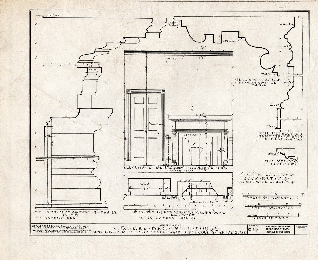Blueprint HABS RI,4-PROV,26- (Sheet 41 of 56) - Truman Beckwith House, 42 College Street, Providence, Providence County, RI