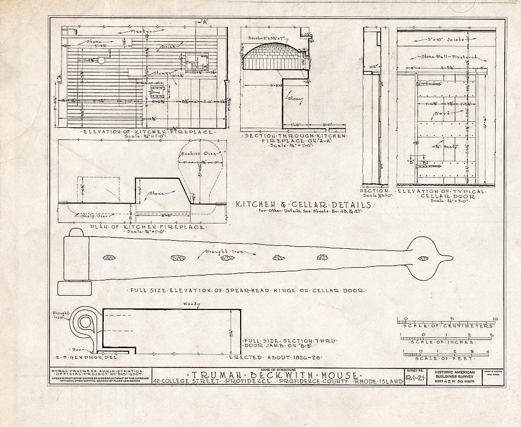 Blueprint HABS RI,4-PROV,26- (Sheet 42 of 56) - Truman Beckwith House, 42 College Street, Providence, Providence County, RI