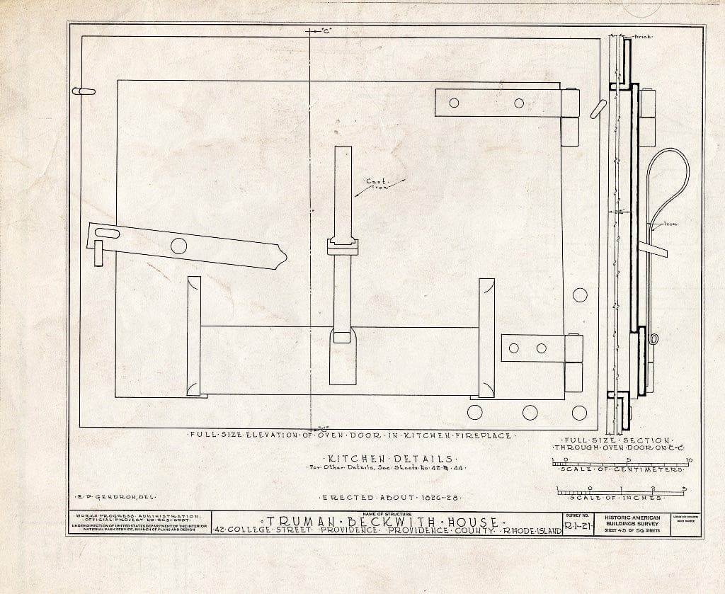 Blueprint HABS RI,4-PROV,26- (Sheet 43 of 56) - Truman Beckwith House, 42 College Street, Providence, Providence County, RI