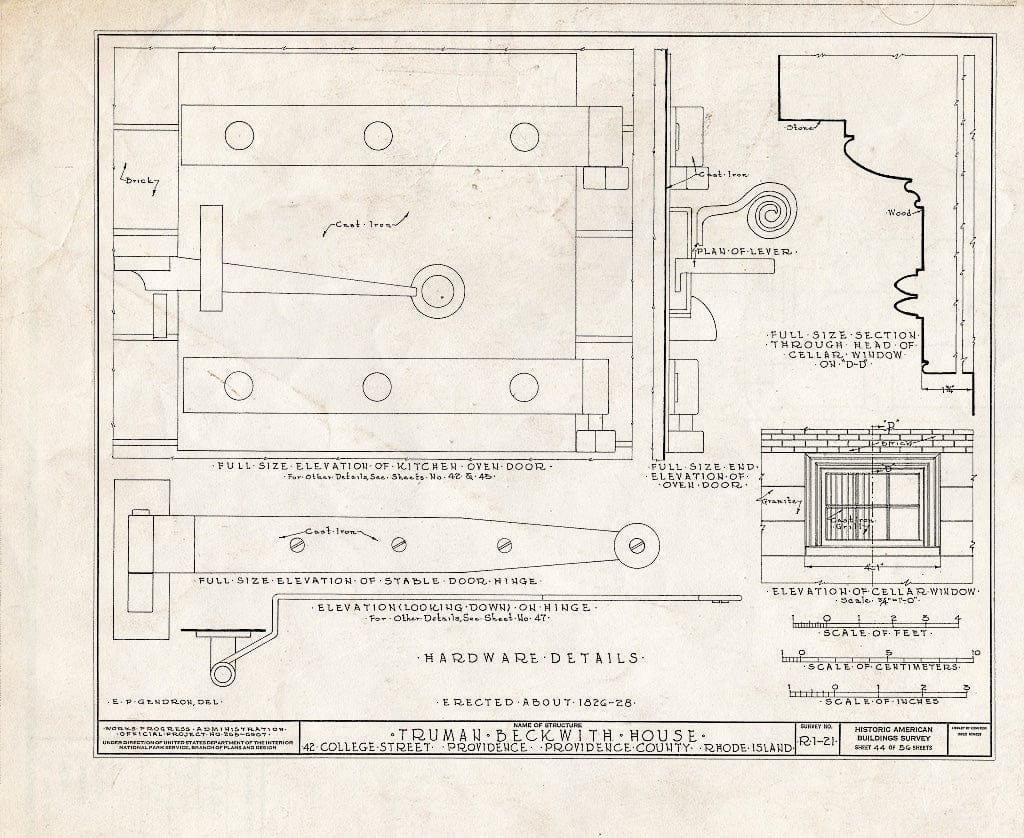 Blueprint HABS RI,4-PROV,26- (Sheet 44 of 56) - Truman Beckwith House, 42 College Street, Providence, Providence County, RI