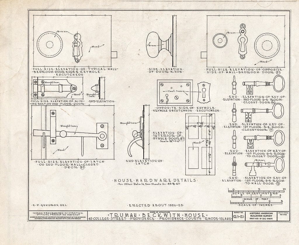 Blueprint HABS RI,4-PROV,26- (Sheet 46 of 56) - Truman Beckwith House, 42 College Street, Providence, Providence County, RI