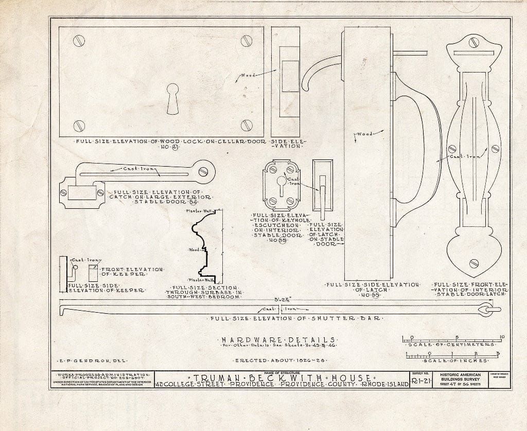 Blueprint HABS RI,4-PROV,26- (Sheet 47 of 56) - Truman Beckwith House, 42 College Street, Providence, Providence County, RI