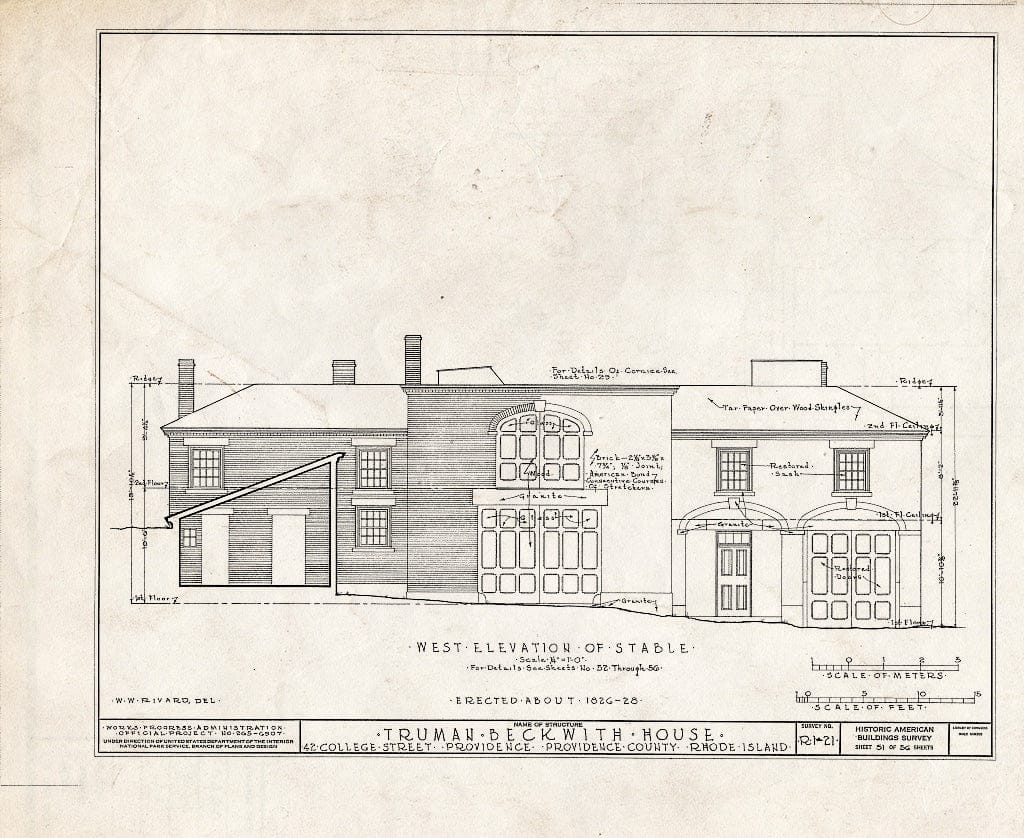 Blueprint HABS RI,4-PROV,26- (Sheet 51 of 56) - Truman Beckwith House, 42 College Street, Providence, Providence County, RI