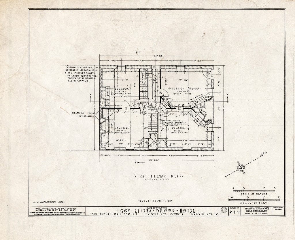 Blueprint HABS RI,4-PROV,20- (Sheet 2 of 12) - Governor Elisha Brown House, 537 North Main Street, Providence, Providence County, RI