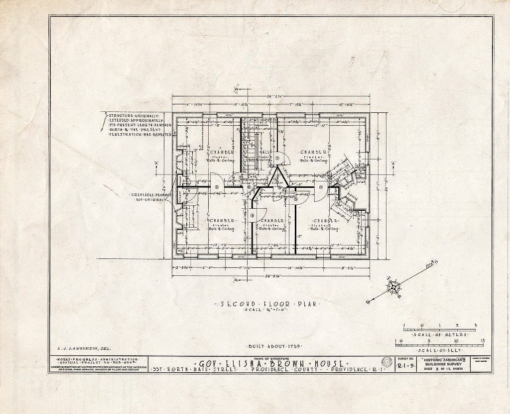 Blueprint HABS RI,4-PROV,20- (Sheet 3 of 12) - Governor Elisha Brown House, 537 North Main Street, Providence, Providence County, RI
