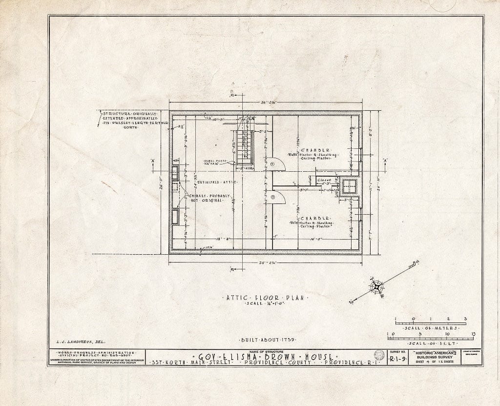 Blueprint HABS RI,4-PROV,20- (Sheet 4 of 12) - Governor Elisha Brown House, 537 North Main Street, Providence, Providence County, RI