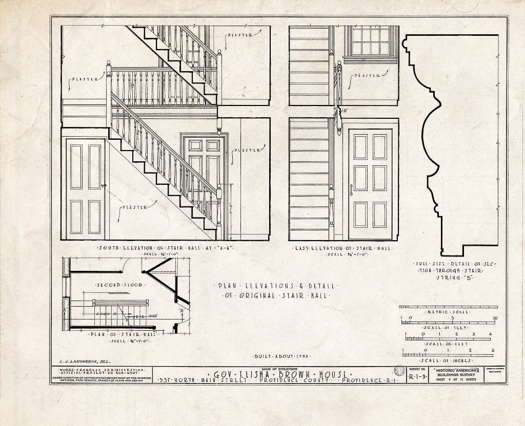 Blueprint HABS RI,4-PROV,20- (Sheet 9 of 12) - Governor Elisha Brown House, 537 North Main Street, Providence, Providence County, RI